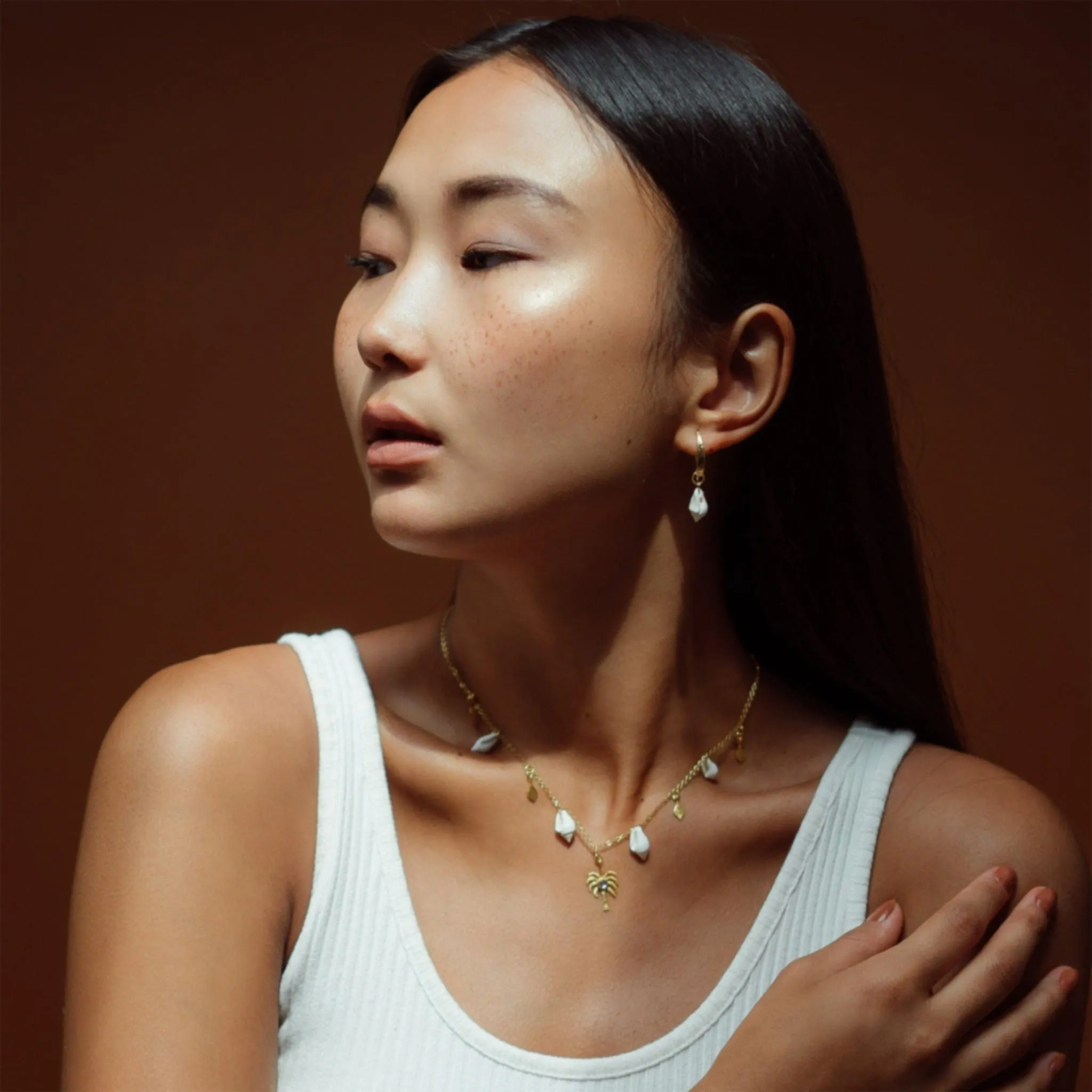 Gold or Silver White Shell Earrings, Concha | By Lunar James