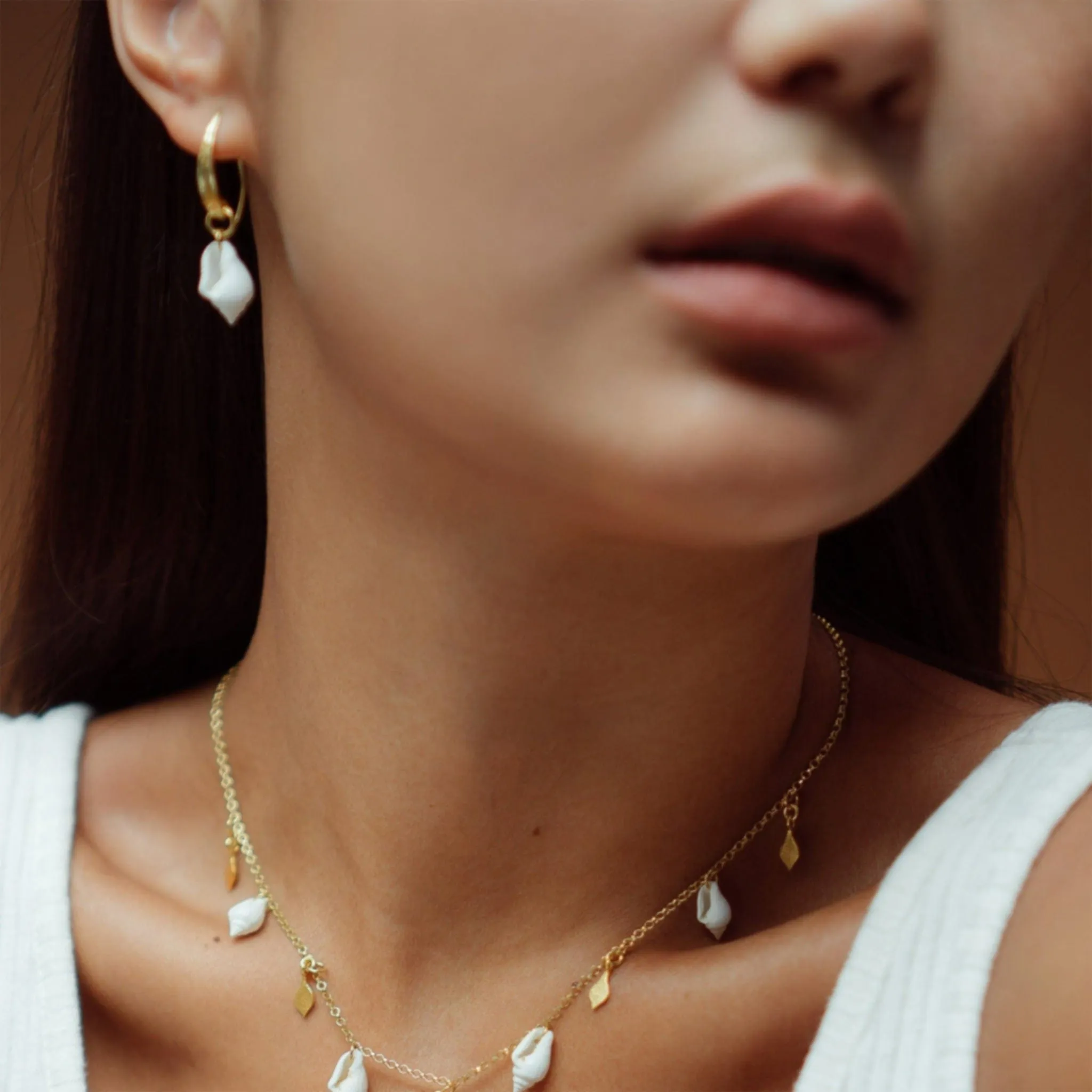 Gold or Silver White Shell Earrings, Concha | By Lunar James