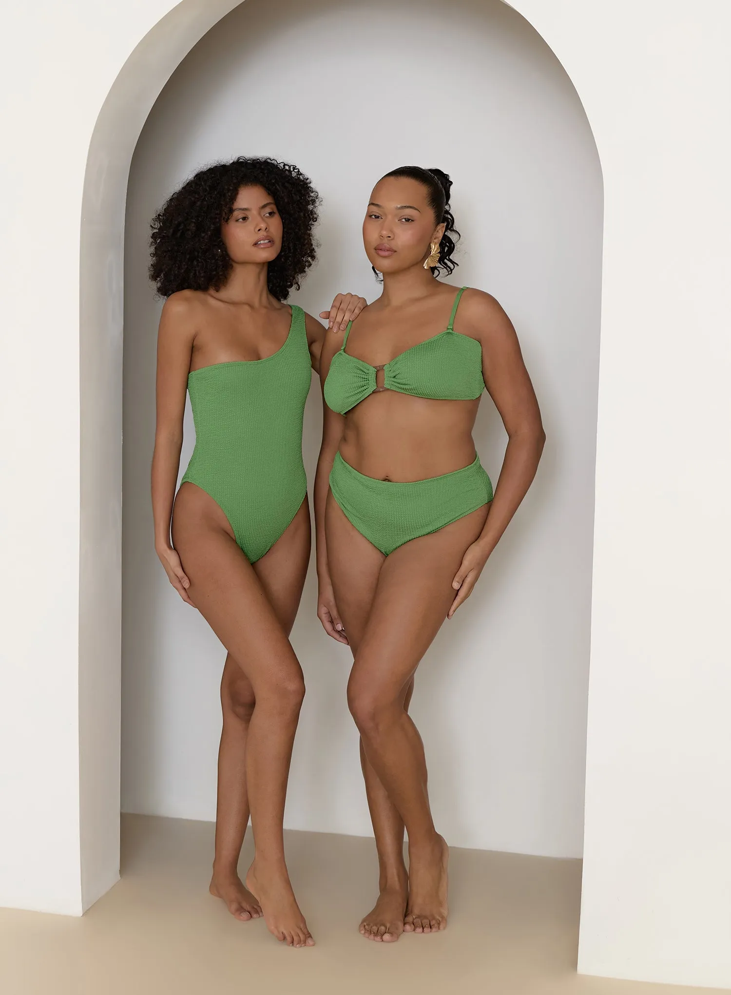 Green Crinkle Tortoiseshell Buckle Bikini Top- Lulu