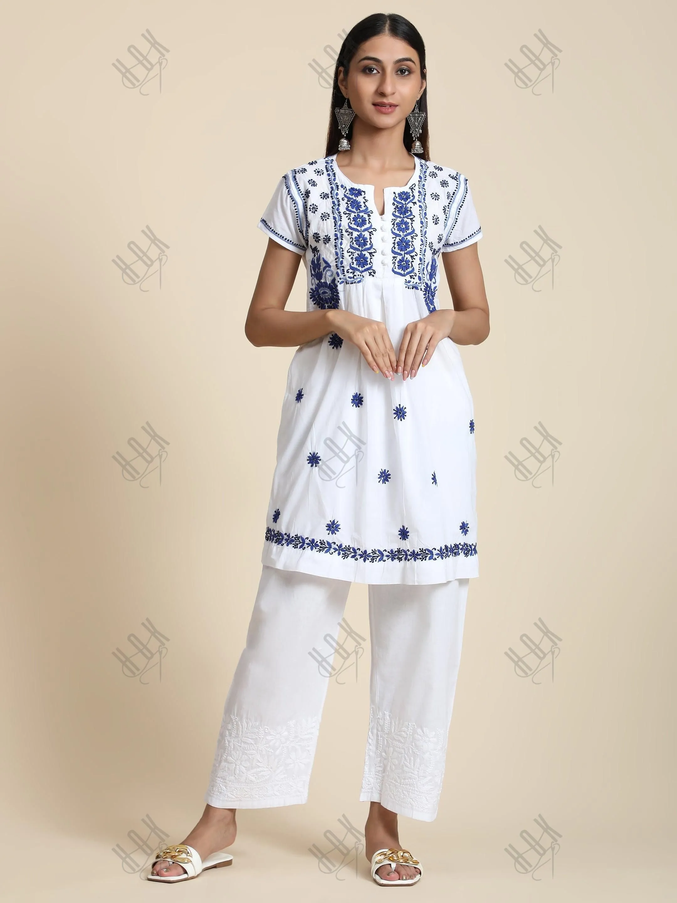 HOK Chikankari Cotton Pant Trouser White