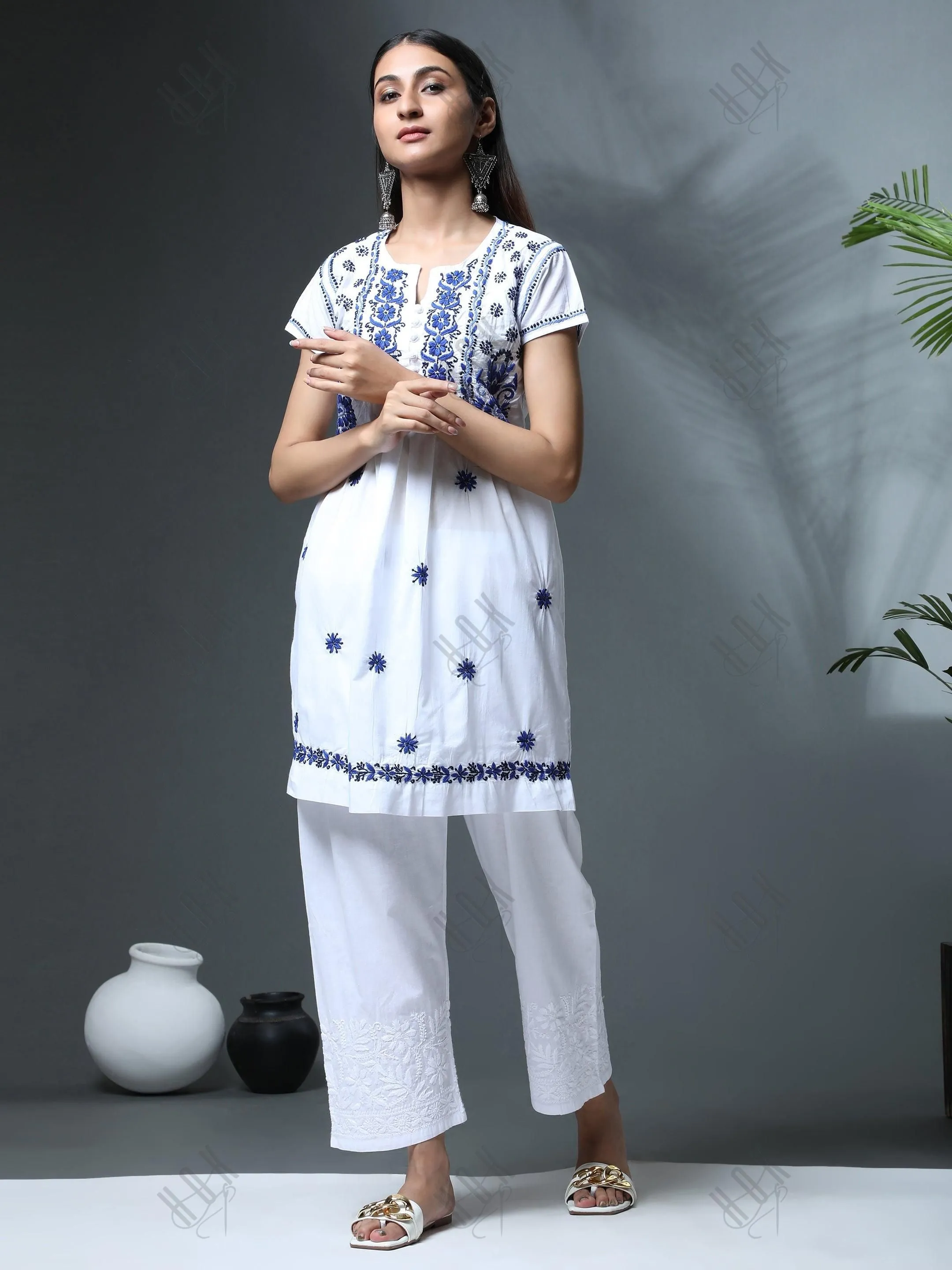 HOK Chikankari Cotton Pant Trouser White