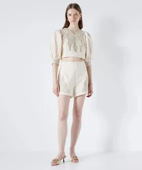 Ipekyol Embroidered Linen Shorts Natural