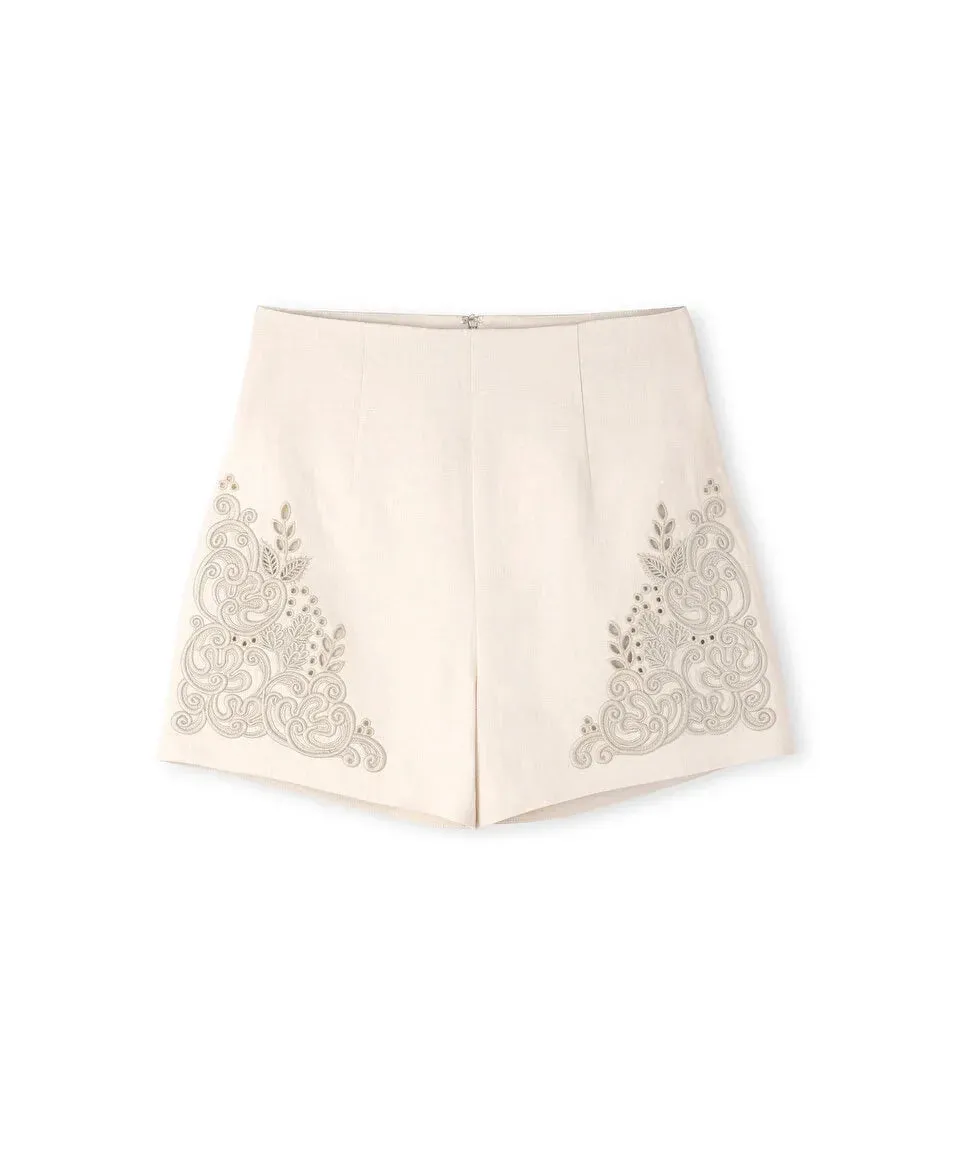 Ipekyol Embroidered Linen Shorts Natural