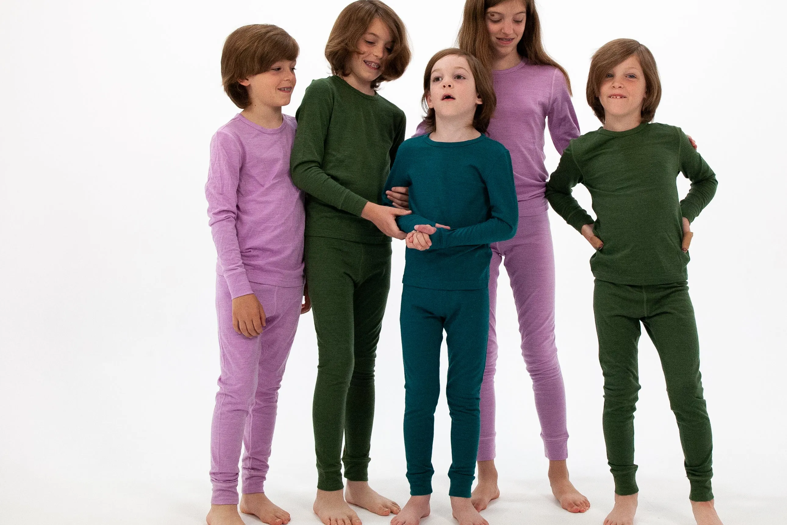 Kids' Merino Wool Base Layer, Moss Green