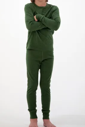 Kids' Merino Wool Base Layer, Moss Green
