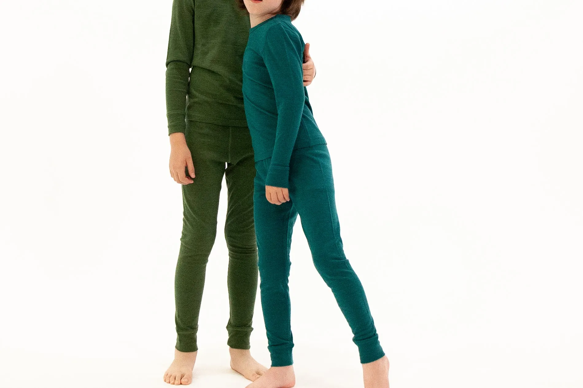 Kids' Merino Wool Base Layer, Moss Green
