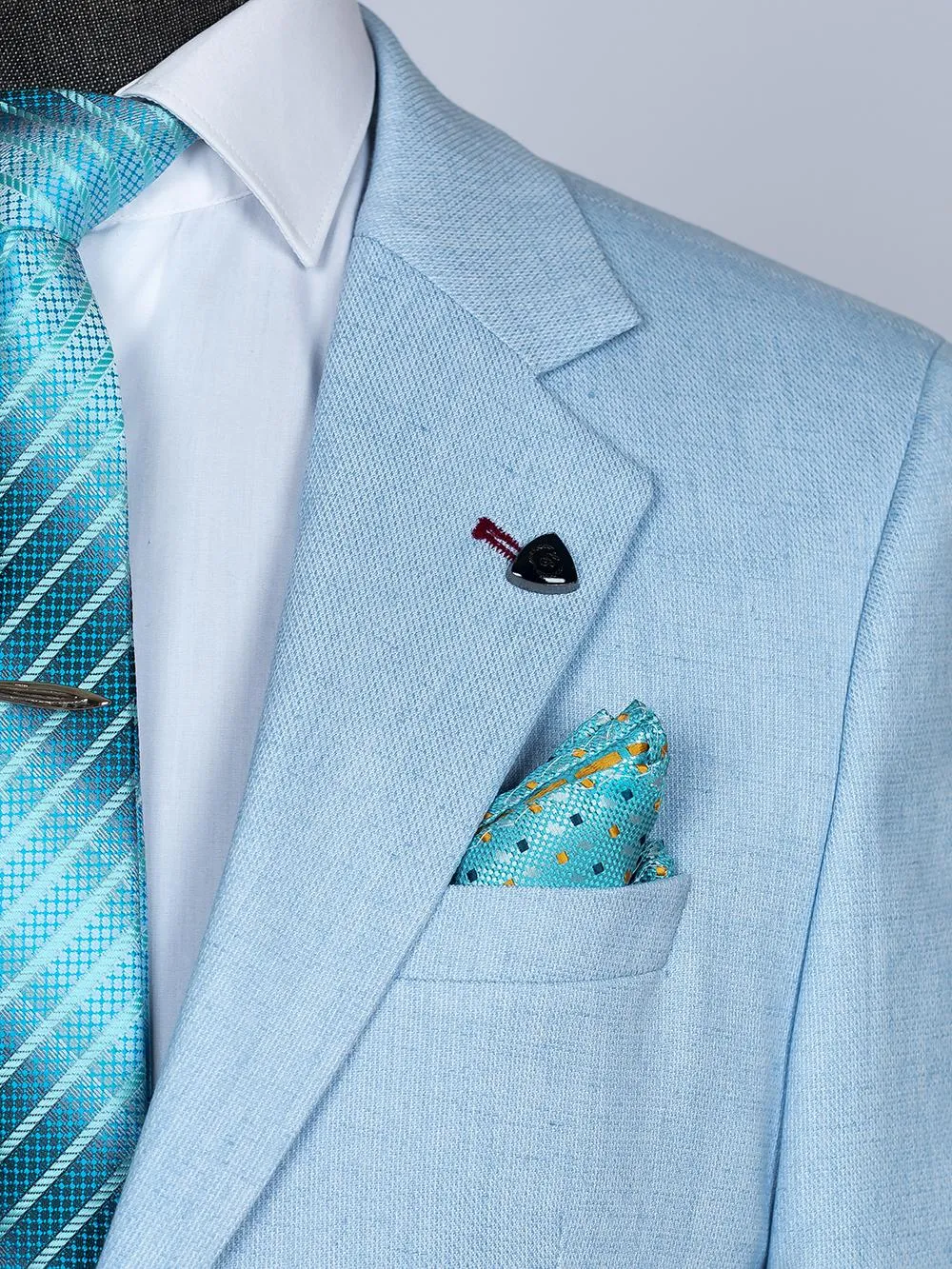 Light Blue Pure Linen Men Summer Suit