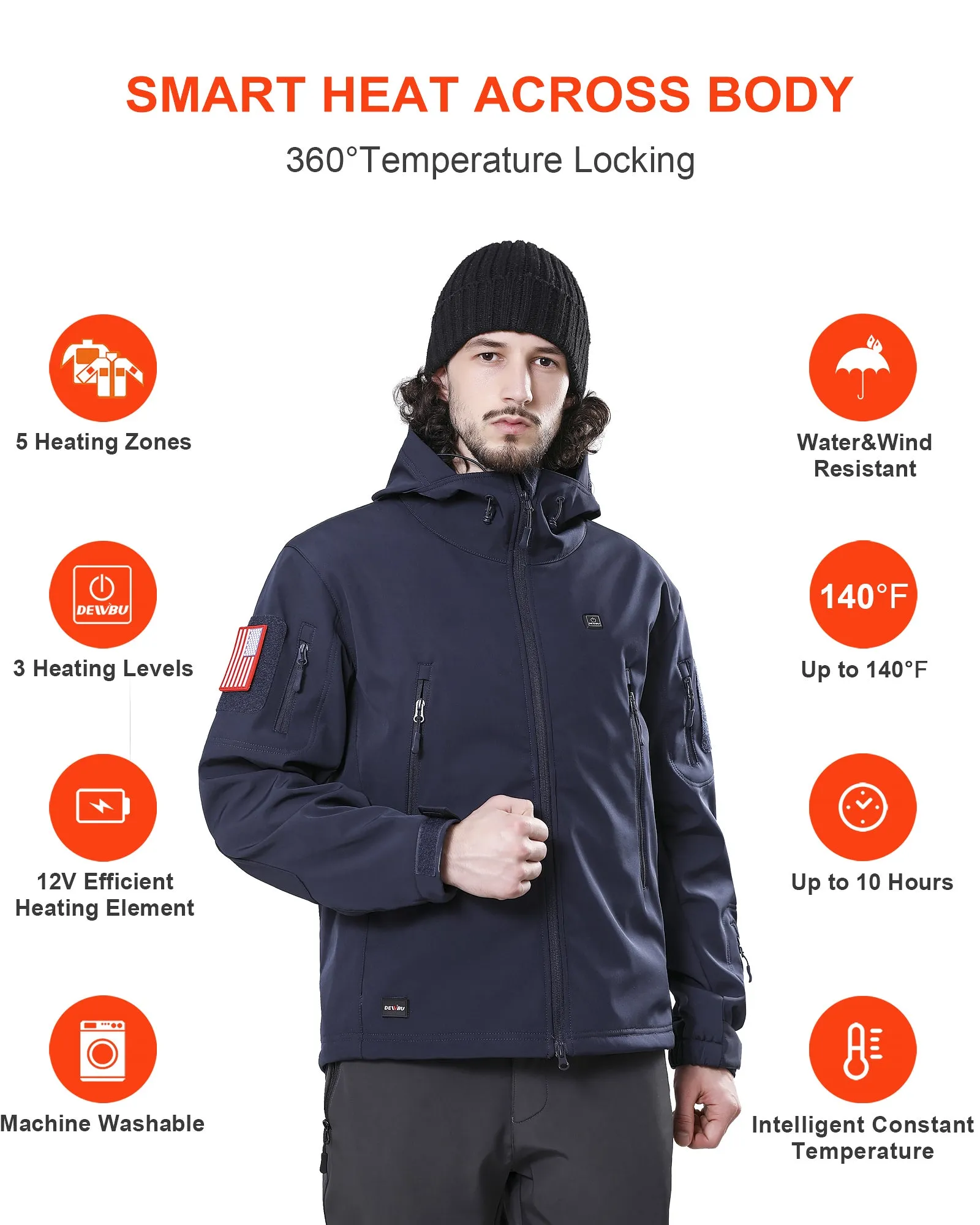 Men's Soft Shell Heated Jacket With 12V Battery Pack - Dark Blue