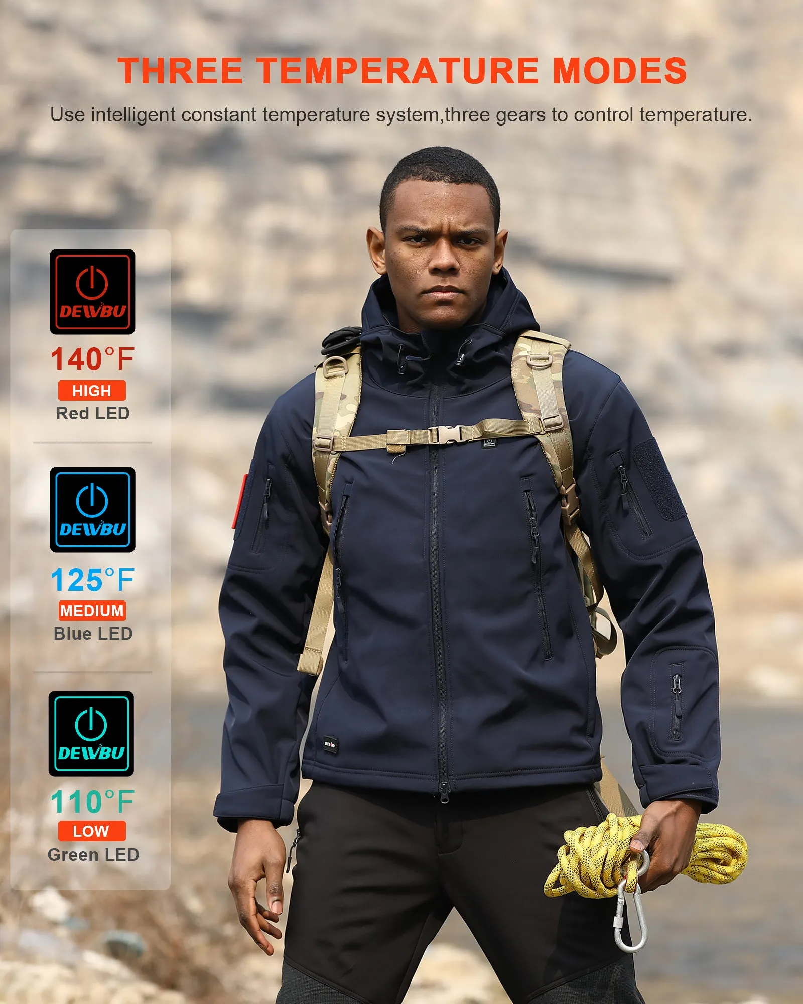 Men's Soft Shell Heated Jacket With 12V Battery Pack - Dark Blue