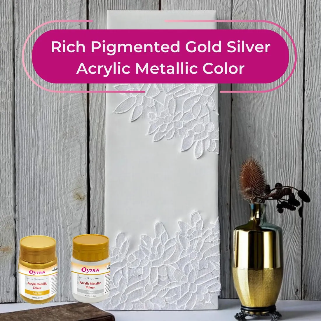 Oytra 100 ml Metallic Acrylic Color Paint Gold and Silver