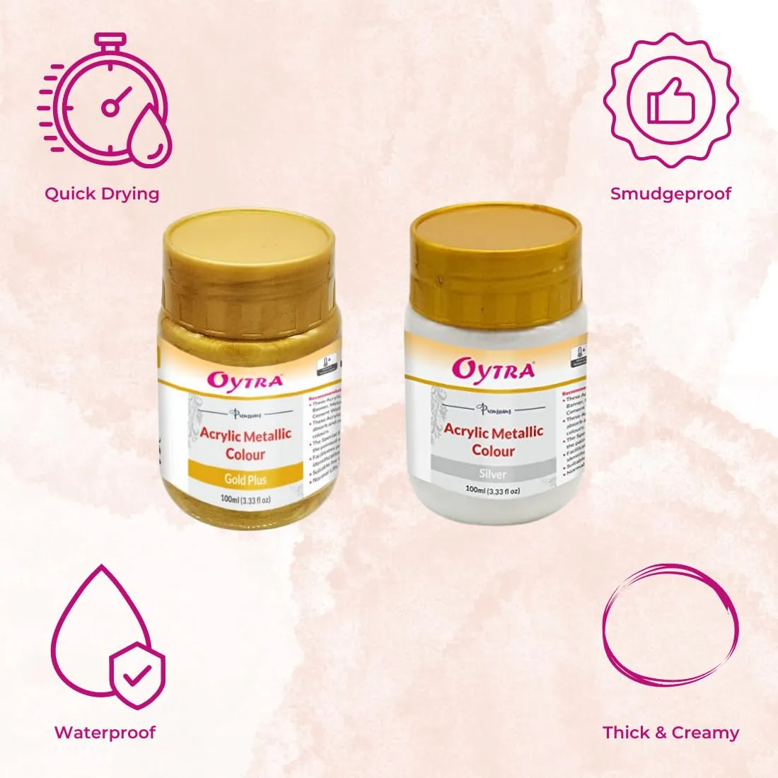 Oytra 100 ml Metallic Acrylic Color Paint Gold and Silver