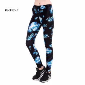 Qickitout New Women's Leggings High Waist Trousers 3D Diamond Printed Black Long Fitness shaping Quick-drying Casual Pants