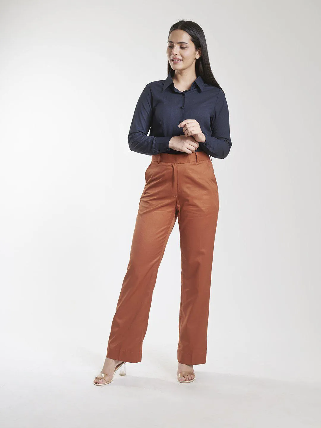 Regular Fit Mid Waist Trouser - Mahogany Red