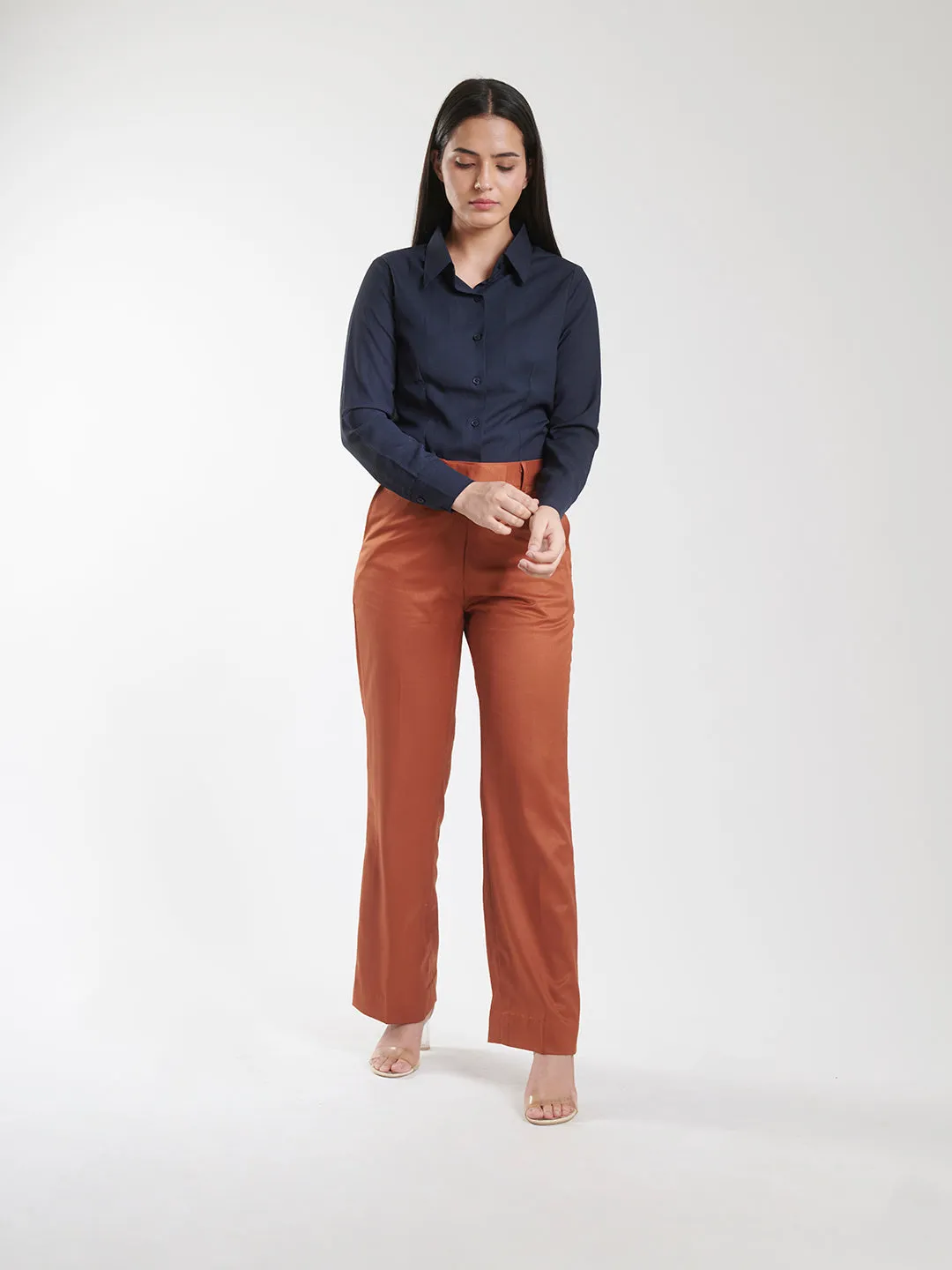Regular Fit Mid Waist Trouser - Mahogany Red