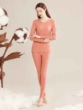 Solid Thermal Underwear Set For Fall & Winter, Long Sleeve Crew Neck Tops & Pants, Women's Loungewear & Underwear