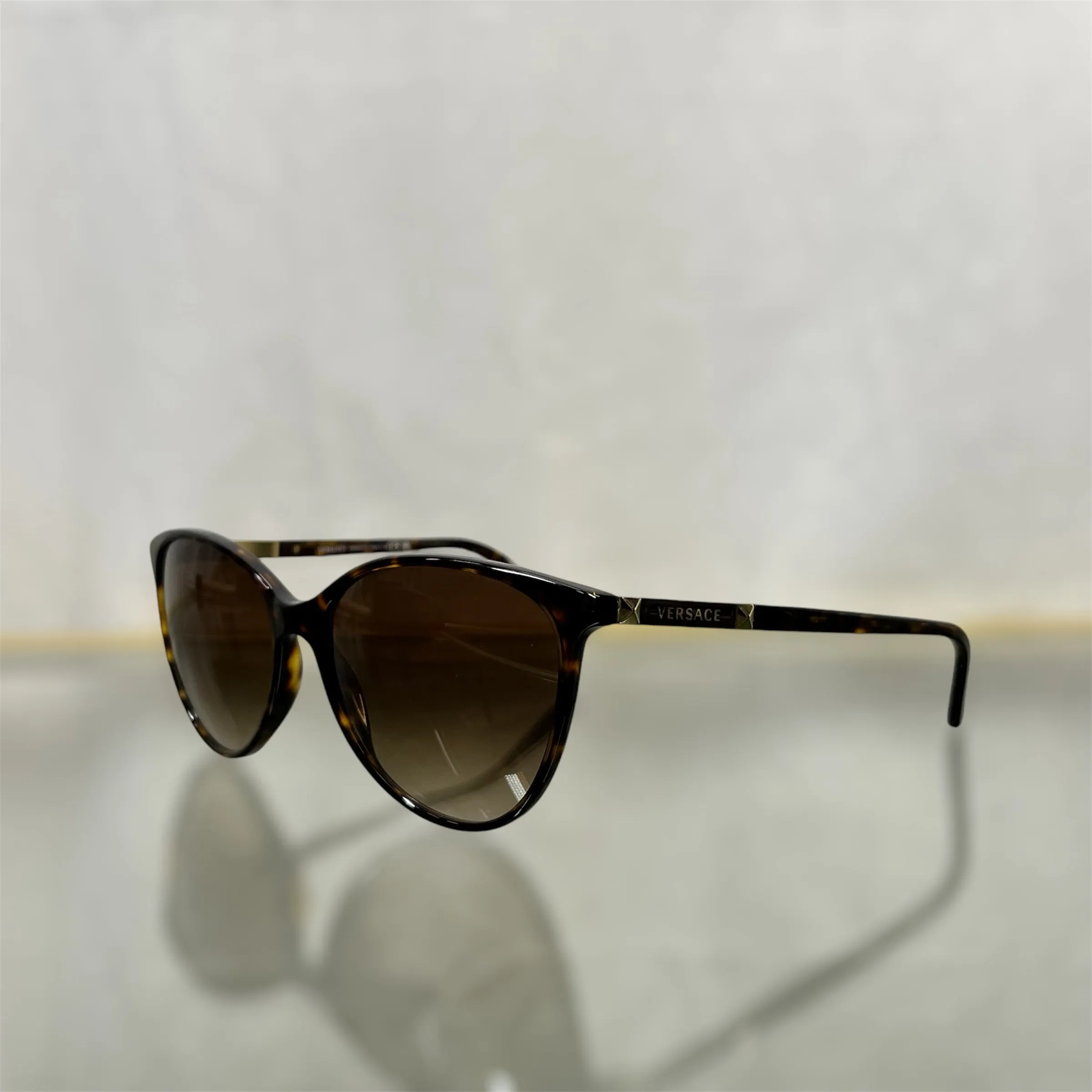 VERSACE MOD4260 Brown Tortoise Shell Acetate Semi Cat Eye Round Sunglasses