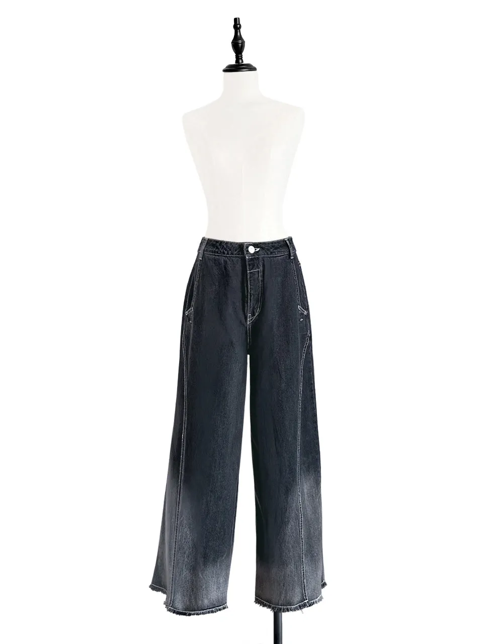 Washed Black Extra Wide Leg Flowy Logo Embroidery Jeans