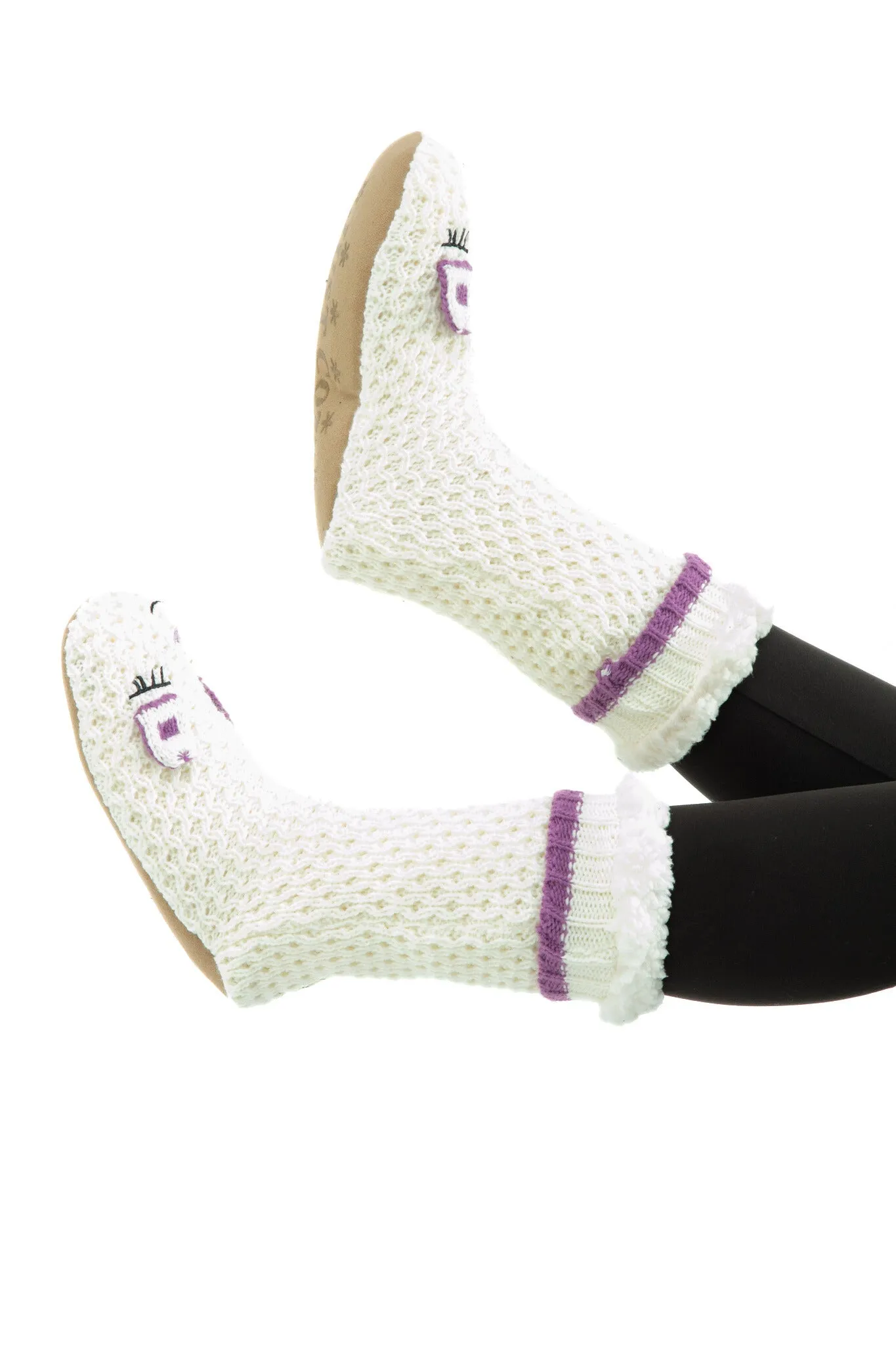 White & Purple - Cozy Slipper Socks