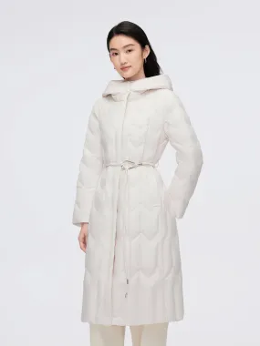 Women's Long Hooded Goose Down Jacket With Belt 4172